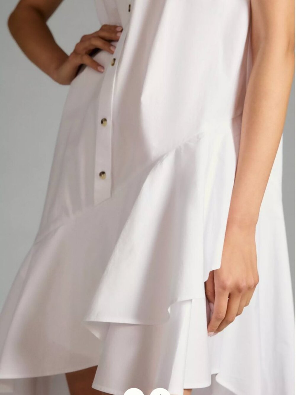 By Anthropologie Sleeveless Buttondown Asymmetrical Ruffle-Hem Dress, White - Picture 3 of 10